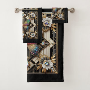 Regenbogen Schmetterling Art Deco Art Nouveau Badhandtuch Set
