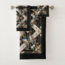 Regenbogen Schmetterling Art Deco Jugendstil Badhandtuch Set