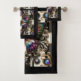 Regenbogen Schmetterling Art Deco Jugendstil Badhandtuch Set
