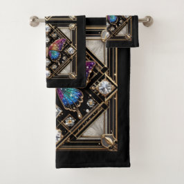 Regenbogen Schmetterling Art Deco Jugendstil Badhandtuch Set