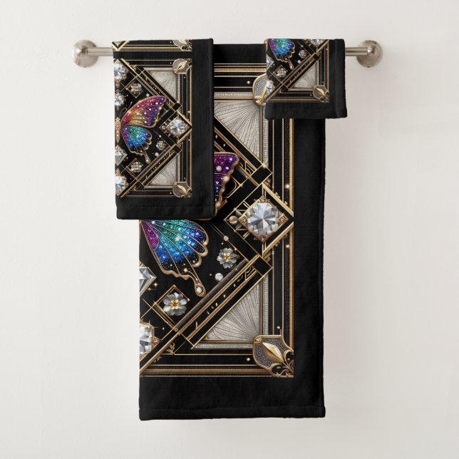 Regenbogen Schmetterling Art Deco Jugendstil Badhandtuch Set (Insitu)