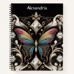 Regenbogen Schmetterling Art Deco Notizbuch