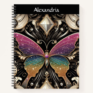 Regenbogen Schmetterling Art Deco Notizbuch