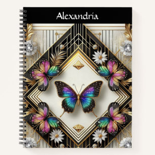 Regenbogen Schmetterling Art Deco Notizbuch