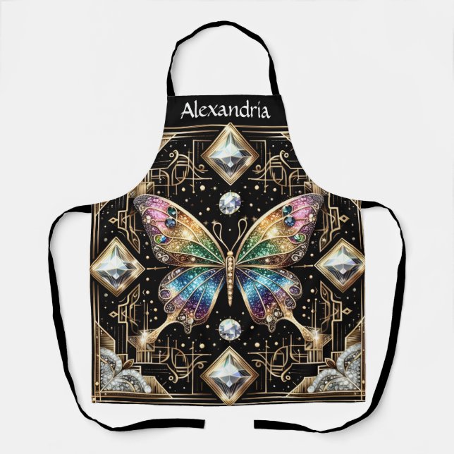 Regenbogen Schmetterling Art Deco Schürze (Vorderseite)