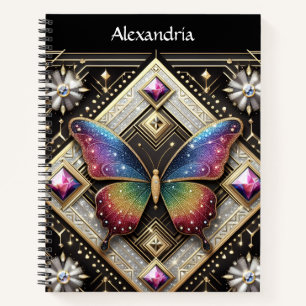 Regenbogen Schmetterling Art Deco Spiral Notizbuch