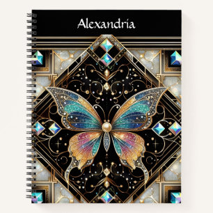 Regenbogen-Schmetterling-Art-Deco-Spiralblock Notizbuch