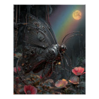 Regenbogen-Schmetterling Dunkle Florale Fantasie