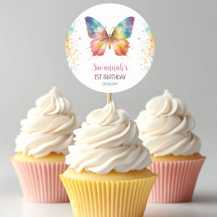 Regenbogen Schmetterling Geburtstag Runder Aufkleber