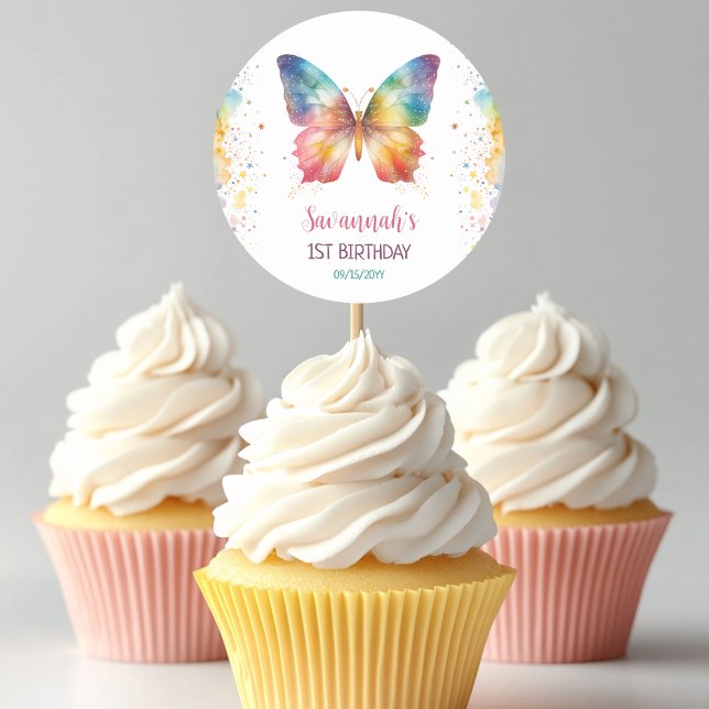 Regenbogen Schmetterling Geburtstag Runder Aufkleber (Von Creator hochgeladen)