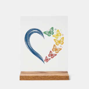 Regenbogen Schmetterling Herz Vintage Gravur Desig Acrylschild