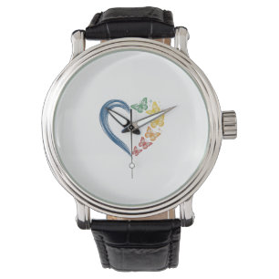 Regenbogen Schmetterling Herz Vintage Gravur Desig Armbanduhr