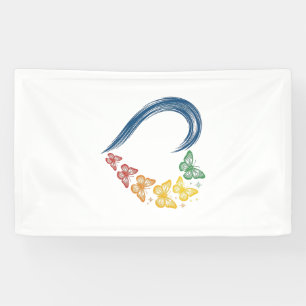 Regenbogen Schmetterling Herz Vintage Gravur Desig Banner