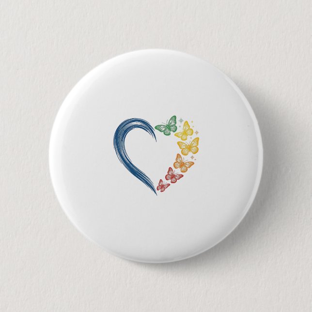 Regenbogen Schmetterling Herz Vintage Gravur Desig Button (Vorderseite)