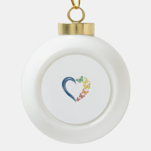 Regenbogen Schmetterling Herz Vintage Gravur Desig Keramik Kugel-Ornament