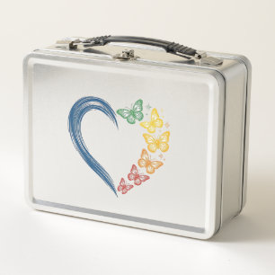 Regenbogen Schmetterling Herz Vintage Gravur Desig Metall Brotdose