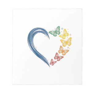 Regenbogen Schmetterling Herz Vintage Gravur Desig Notizblock
