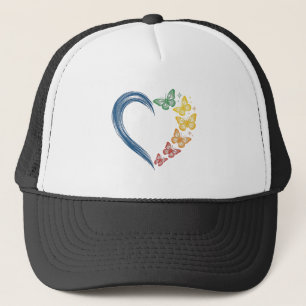 Regenbogen Schmetterling Herz Vintage Gravur Desig Truckerkappe