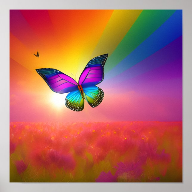 Regenbogen-Schmetterling im Feld Poster (Vorne)
