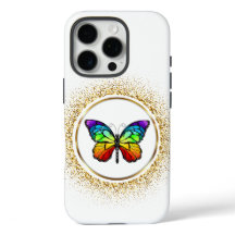 Regenbogen-Schmetterling in einem goldenen Kreis
