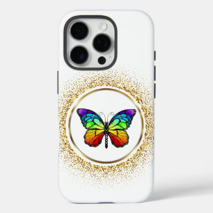 Regenbogen-Schmetterling in einem goldenen Kreis iPhone 16 Pro Hülle
