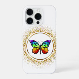 Regenbogen-Schmetterling in einem goldenen Kreis  iPhone 16 Pro Hülle