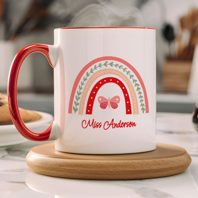 Regenbogen & Schmetterling Lehrkraft Name Tasse (Von Creator hochgeladen)