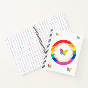 Regenbogen-Schmetterling-LGBTQ+-Stolz-Knopf Notizbuch