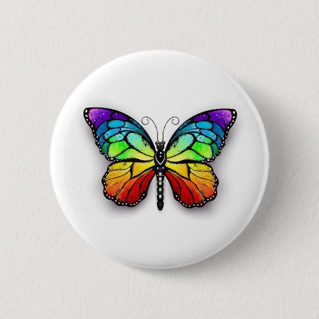 Regenbogen-Schmetterling Monarch Button (Vorderseite)