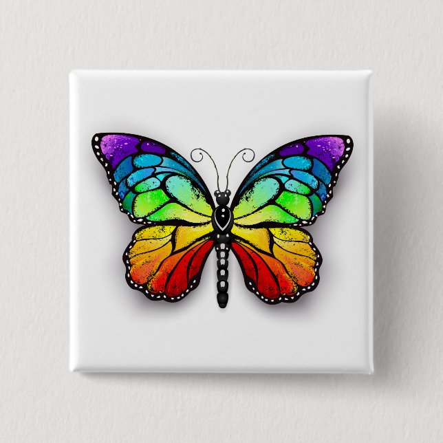 Regenbogen-Schmetterling Monarch Button (Vorderseite)