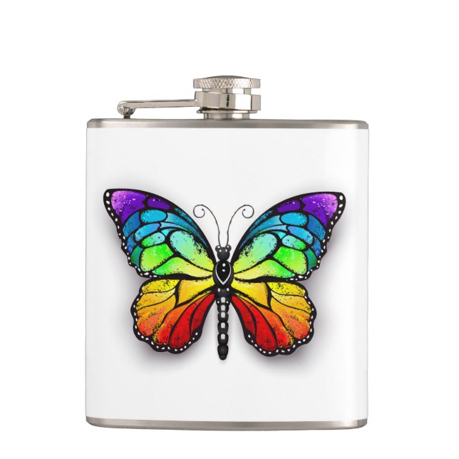 Regenbogen-Schmetterling Monarch Flachmann (Vorderseite)