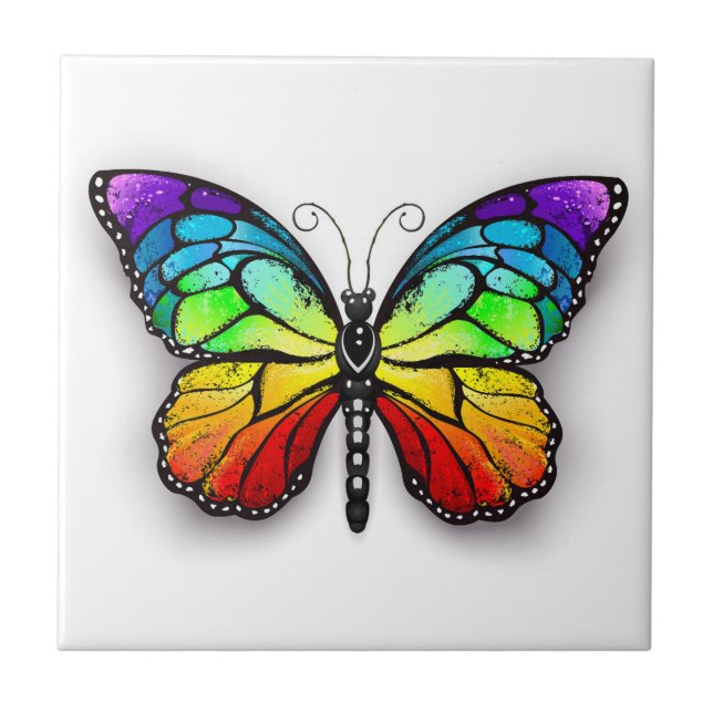 Regenbogen-Schmetterling Monarch Fliese (Vorderseite)