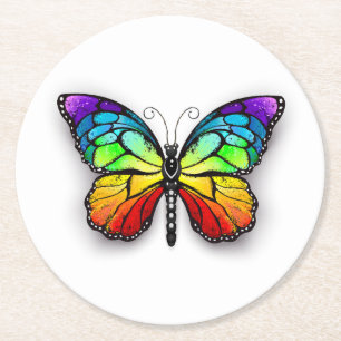 Regenbogen-Schmetterling Monarch Runder Pappuntersetzer