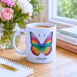 Regenbogen-Schmetterling-Monogramm Kaffeetasse