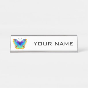 Regenbogen Schmetterling Pfauenauge Schreibtischnamensplakette