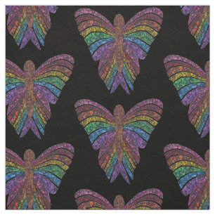 Regenbogen-Schmetterling (schwarz) - Baumwoll-Twil Stoff