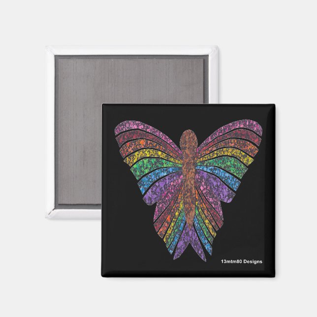 Regenbogen-Schmetterling (schwarz) - Magnet (Vorderseite/Rückseite)