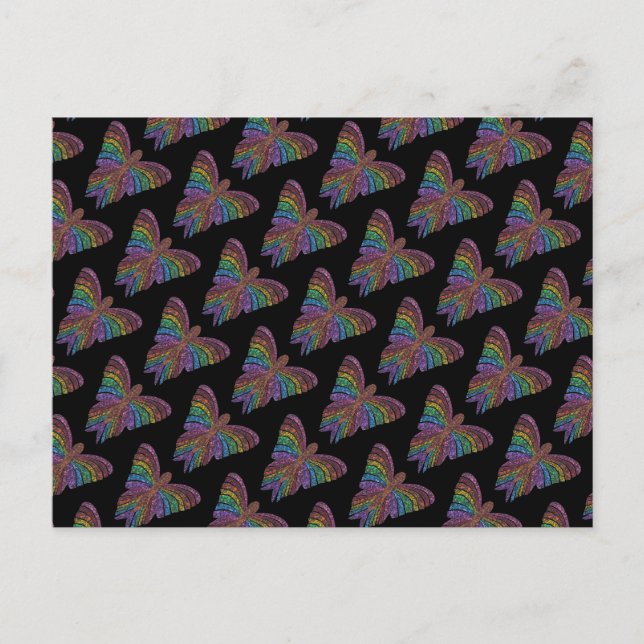 Regenbogen-Schmetterling (schwarzes Muster) - Post Postkarte (Vorderseite)