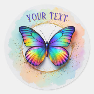 Regenbogen Schmetterling Wasserfarbe Pop Runder Aufkleber