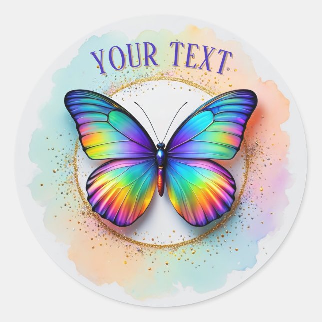 Regenbogen Schmetterling Wasserfarbe Pop Runder Aufkleber (Vorderseite)