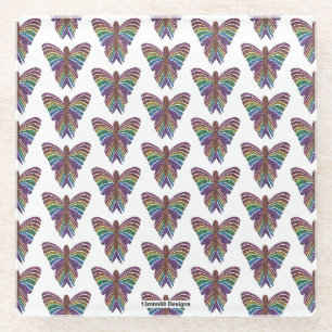 Regenbogen-Schmetterling (weiß) - Glas-Unterleger Glasuntersetzer