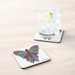 Regenbogen-Schmetterling (weiß) - Plastik-Unterlag Getränkeuntersetzer