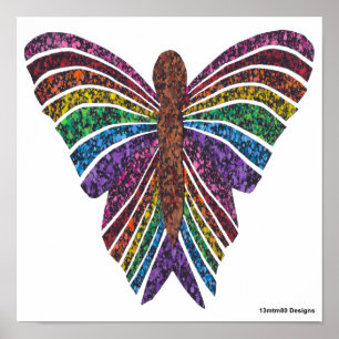 Regenbogen-Schmetterling (weiß) - Poster Druck
