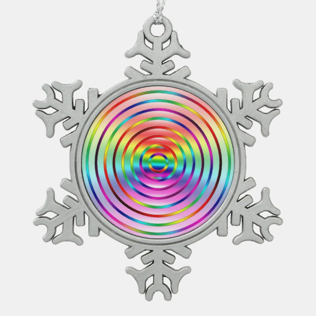 Regenbogen Schneeflocken Zinn-Ornament (Vorderseite)