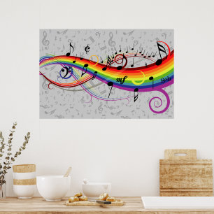 Regenbogen-schwarzer und grauer Musiknoten Poster