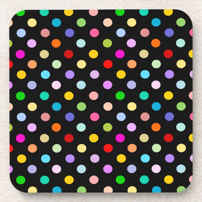 Regenbogen-schwarzes Tupfenmuster Untersetzer (Vorderseite)