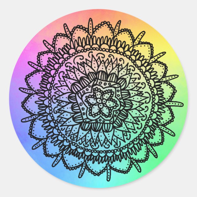 Regenbogen Seestern Mandala Runder Aufkleber (Vorderseite)