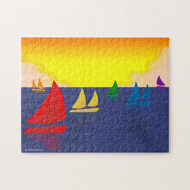Regenbogen-Segelboot-Puzzlespiel Puzzle (Horizontal)
