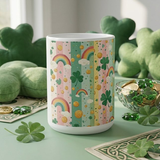 Regenbogen Shamrocks Irisches Pastell Glückliches  Kaffeetasse (Rainbow Shamrocks Irish Pastel Lucky Pink Green Coffee Mug)