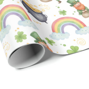 Regenbogen Shamrocks Leprechauns St Patrick's Day Geschenkpapier
